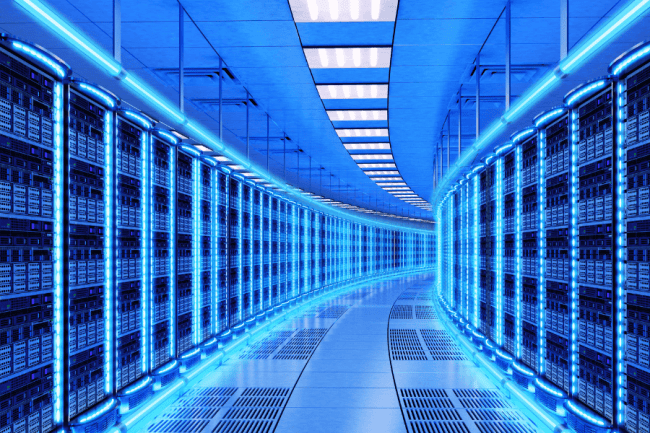 Data Center with Blue Lights Data Center with Blue Lights